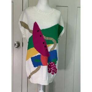 Vintage Koret 80s Fruit Design Knit Top Womens 22